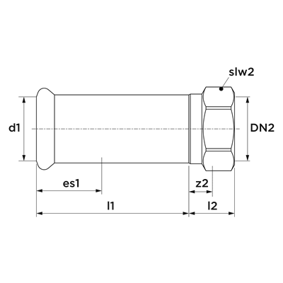 Technical drawing for VSH XPress Staalverzinkt overschuifkoppeling (press x binnendraad)