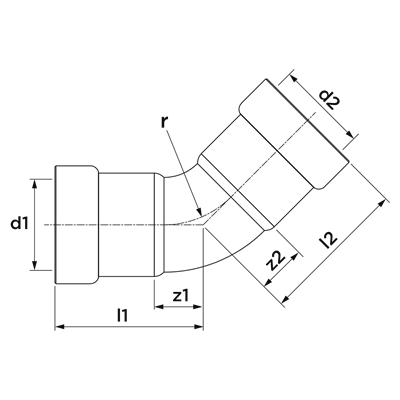 Technical drawing for VSH PowerPress bocht 45° (2 x press)