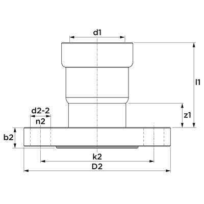 Technical drawing for VSH PowerPress flenskoppeling PN6 (1 x press)