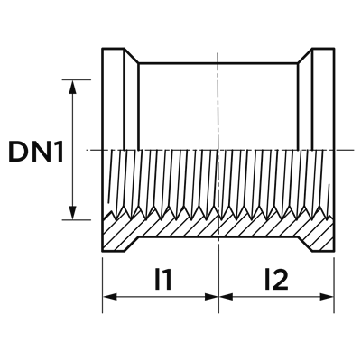 Technical drawing for VSH Draad rechte koppeling (2 x binnendraad)