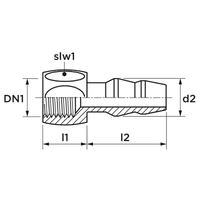 Technical drawing for VSH Draad slangpilaar (binnendraad x slangaansluiting)