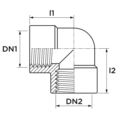 Technical drawing for VSH Draad knie 90° (2 x binnendraad)