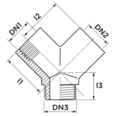 Technical drawing for VSH Draad Y-stuk DZR (2 x binnendraad x buitendraad)