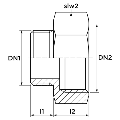 Technical drawing for VSH Draad neusstuk 6-kant (binnendraad x buitendraad)