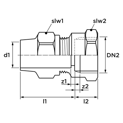 Technical drawing for VSH Super Gas België overgang (knel x binnendraad)