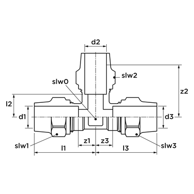 Technical drawing for VSH Super Gas België T-stuk (3 x knel)
