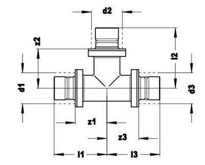 Technical drawing for VSH Multicon S Gas T-stuk (3 x schuif)