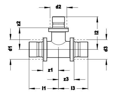 Technical drawing for VSH Multicon S Gas T-stuk verloop (3 x schuif)