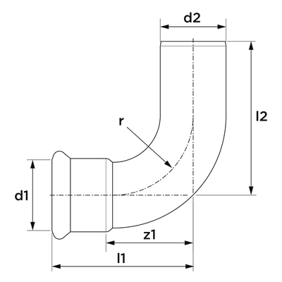 Technical drawing for VSH XPress Koper Gas bocht 90° (press x insteek)