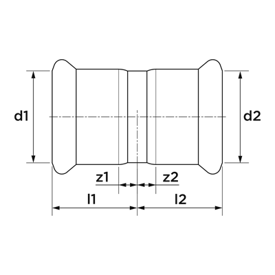 Technical drawing for VSH XPress Koper Gas rechte koppeling (2 x press)