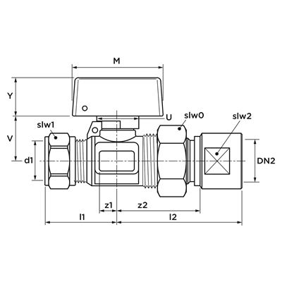 Technical drawing for VSH Super gaskogelkraan met wartel (knel x binnendraad)