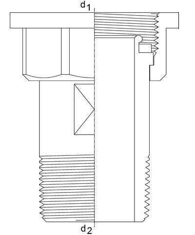 Technical drawing for VSH gasmeterkoppeling met wartel voor gaskogelkraan (binnen- x buitendr.)