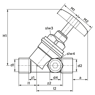 Technical drawing for VSH klepstopkraan met aftapgelegenheid (2 x soldeer)