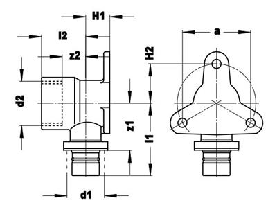 Technical drawing for VSH Multicon S muurplaat 90° (schuif x binnendraad)