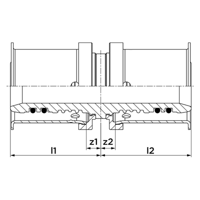 Technical drawing for VSH MultiPress Gas rechte koppeling (2 x press)