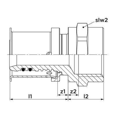 Technical drawing for VSH MultiPress overgang (press x binnendraad)