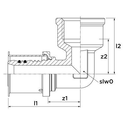Technical drawing for VSH MultiPress kniekoppeling 90° (press x binnendraad)