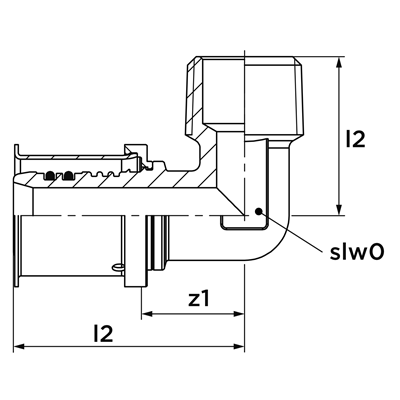 Technical drawing for VSH MultiPress kniekoppeling 90° (press x buitendraad)