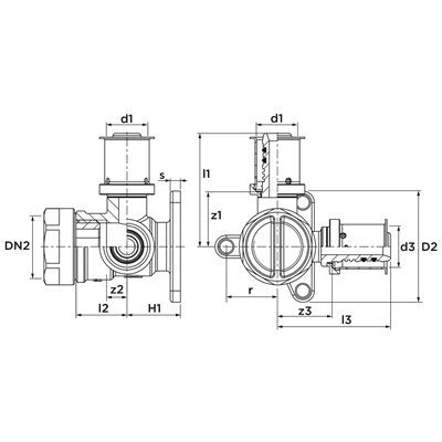 Technical drawing for VSH MultiPress muurplaat 90° (press x binnendraad x press)