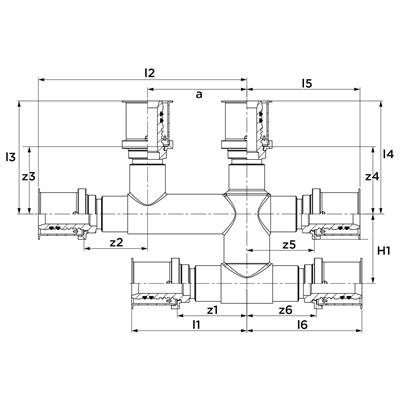Technical drawing for VSH MultiPress passeerkruisstuk (6 x press)