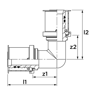 Technical drawing for VSH MultiPress Gas kniekoppeling 90° (2 x press)