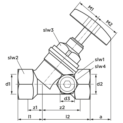 Technical drawing for VSH klepstopkraan met aftapgelegenheid (2 x binnendraad)