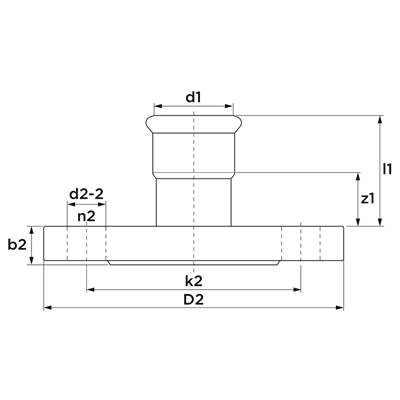 Technical drawing for VSH XPress RVS Gas flenskoppeling PN16 (press x flens)