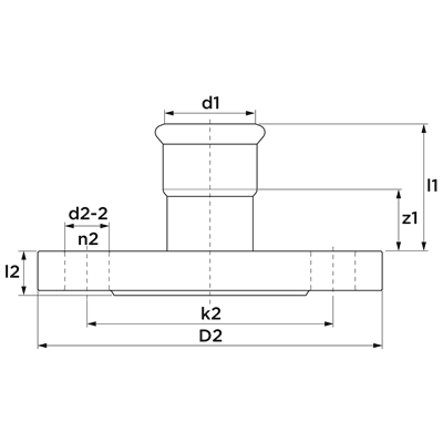 Technical drawing for VSH XPress RVS 304 flenskoppeling PN16 (press x flens)