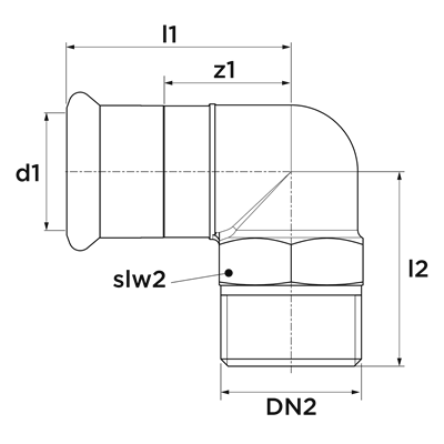 Technical drawing for VSH XPress RVS 304 kniekoppeling 90° (press x buitendraad)