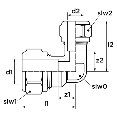 Technical drawing for VSH Super kniekoppeling 90° verloop (2 x knel)