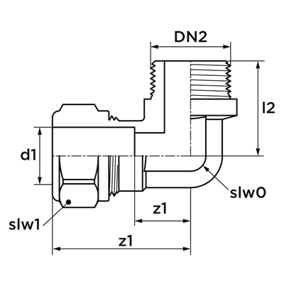 Technical drawing for VSH Super kniekoppeling 90° FM 22xG1"