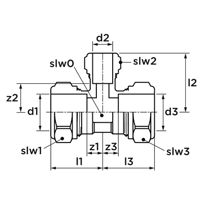 Technical drawing for VSH Super T-stuk verloop (3 x knel)