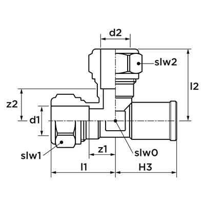 Technical drawing for VSH Super kniekoppeling 90° met regelnaald (2 x knel)
