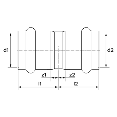 Technical drawing for VSH SudoPress RVS rechte koppeling (2 x press)