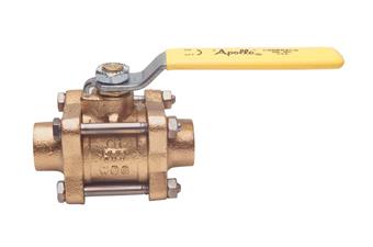 Product Image for Apollo 3-Piece Full Port Bronze Ball Valve with 316 SS Vented Ball & Stem, Cleaned for Oxygen Service (2 x Solder)