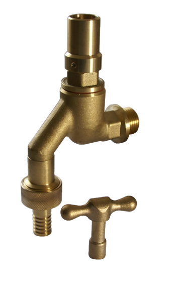 Product Image for hose union fgk bibtap with double check valve, ferrule guard and key, dzr metal.