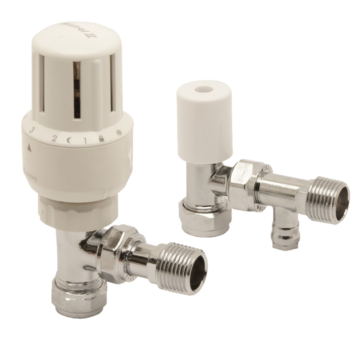 Mistral trv & lockshield pack with drainoff. nickel plate finish.