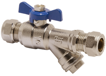 Product Image for VSH Prestex ball valve with y-strainer T FF 15 (DN15) (blue) Cr