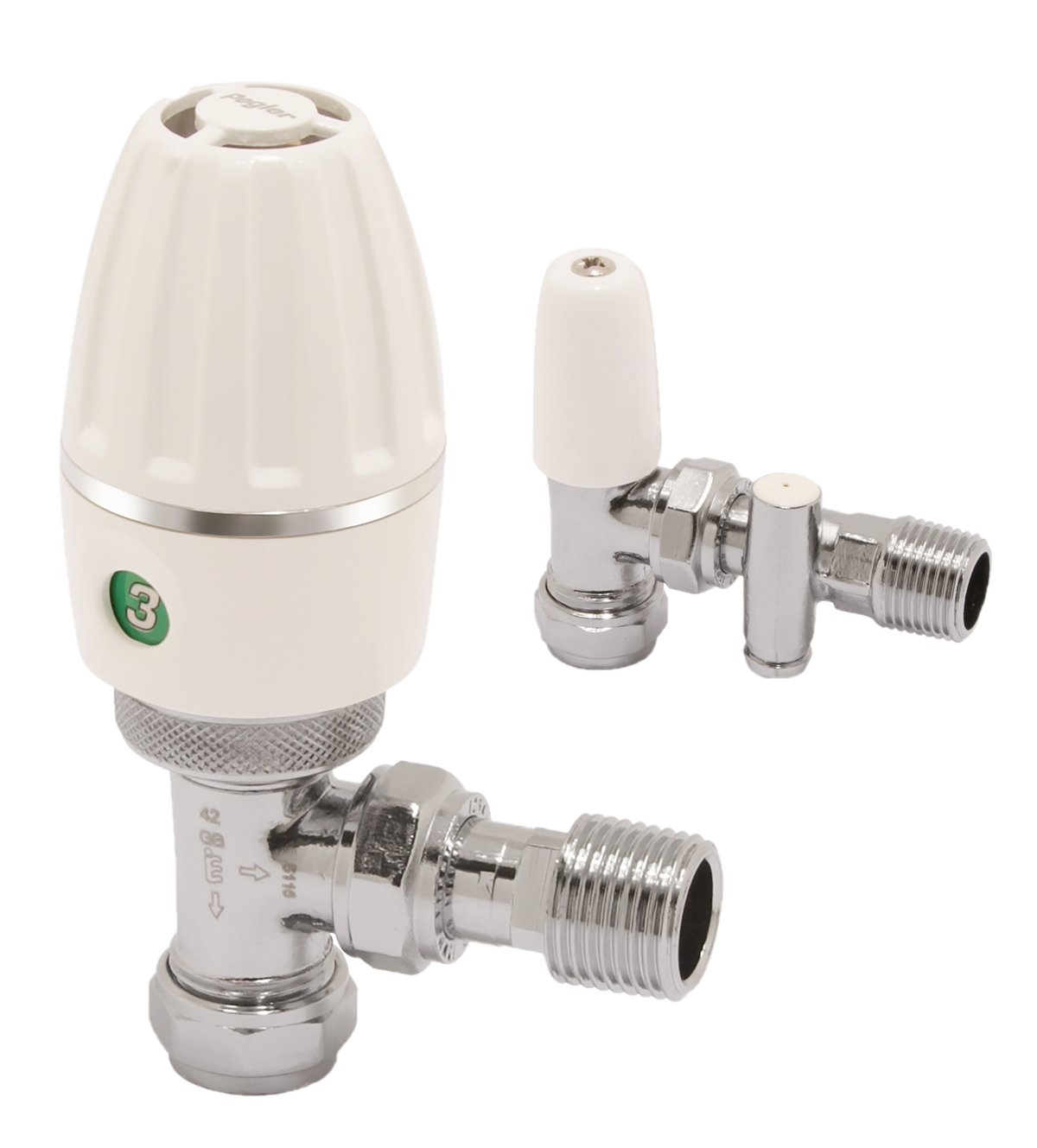 angle pattern thermostatic radiator valve with matching drain off